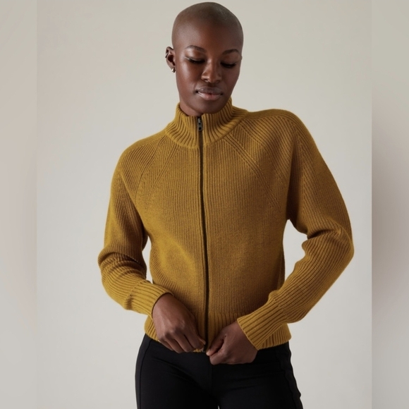 Athleta En Route Full Zipper Sweater Warm Harvest Gold Small NWT - Picture 2 of 10